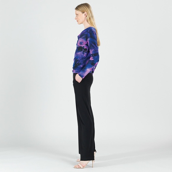 NWOT Clara Sunwoo Wrinkle Free Deep Ocean Floral Romantic Tie Front Blouse S - Picture 1 of 9